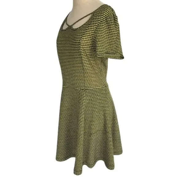 FP Beach knit dress black yellow green stripes Medium keyhole skater fit flare - Picture 2 of 5